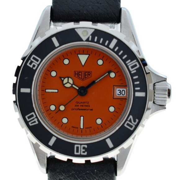 RARE 28mm Heuer (Pre-Tag) 980.011 Professional 1000 Orange Watch Original Strap! - Picture 1 of 9